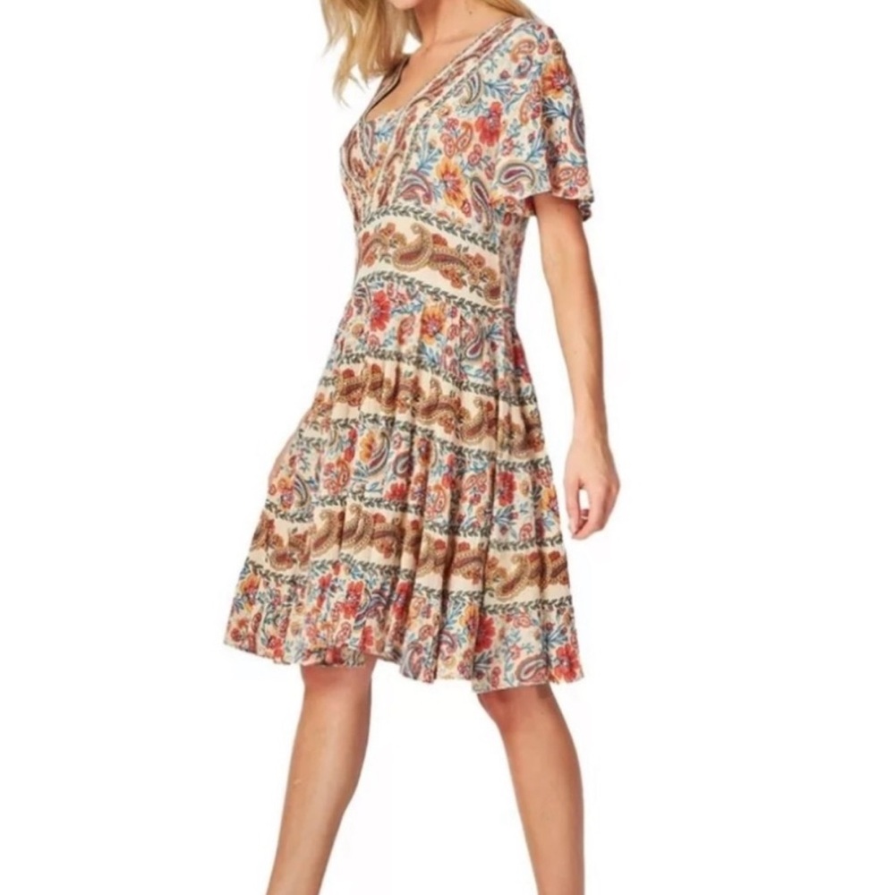 Bila Orange and Green Tiered Tie Front Sundress